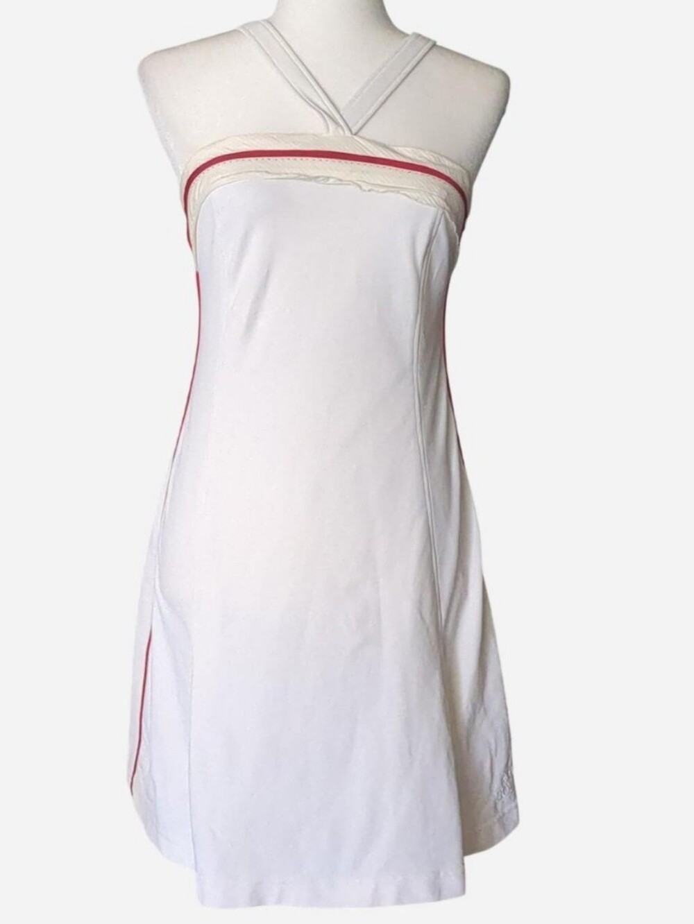 🔥 Vintage AB/SOUL Italy Halter Tennis Dress White Red Piping Mini It 44 US M/L